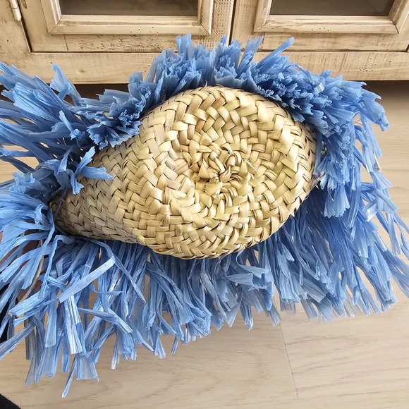 Caterina Bertini Fringe Straw Mini Tote Blue Made In Italy - Picture 12 of 17